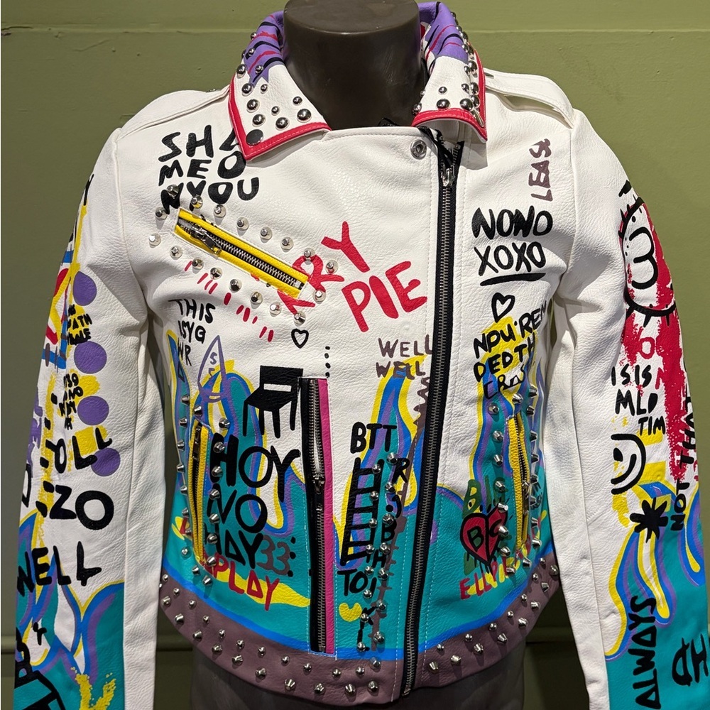 Robert Phillipe Colorful Graphic Women's Jacket studds slat zipper